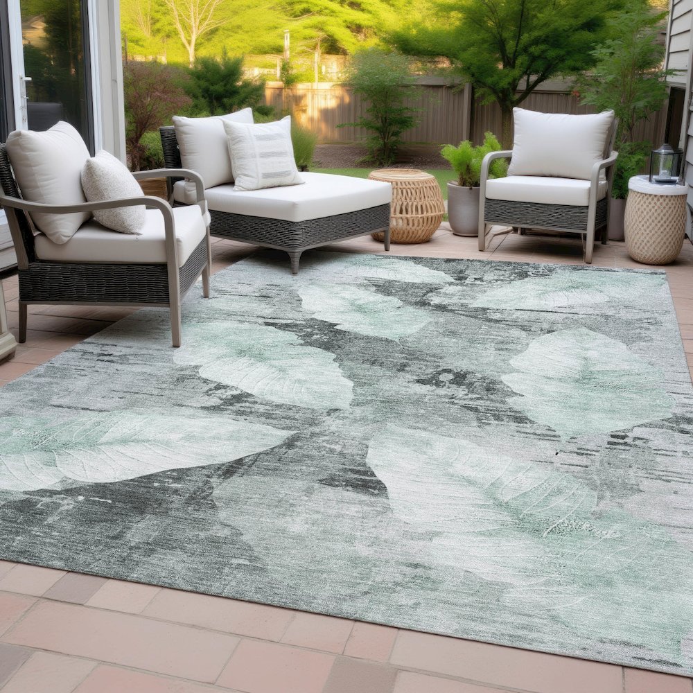 Machine Washable Indoor/Outdoor Chantille ACN2172 Teal 9' x 12' Rug. Picture 8