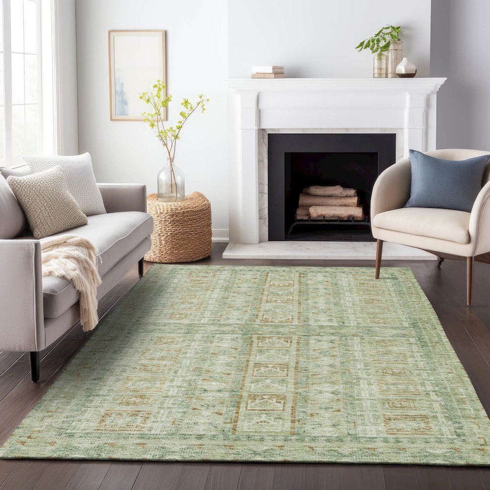 Machine Washable Indoor/Outdoor Chantille ACN2173 Green 9' x 12' Rug. Picture 6