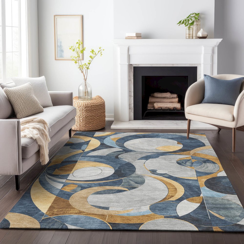 Machine Washable Indoor/Outdoor Chantille ACN2175 Blue 9' x 12' Rug. Picture 6