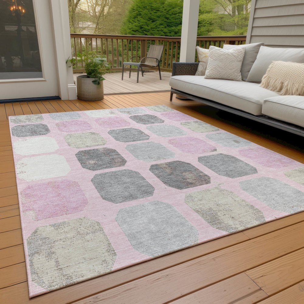 Machine Washable Indoor/Outdoor Chantille ACN2182 Pink 9' x 12' Rug. Picture 7
