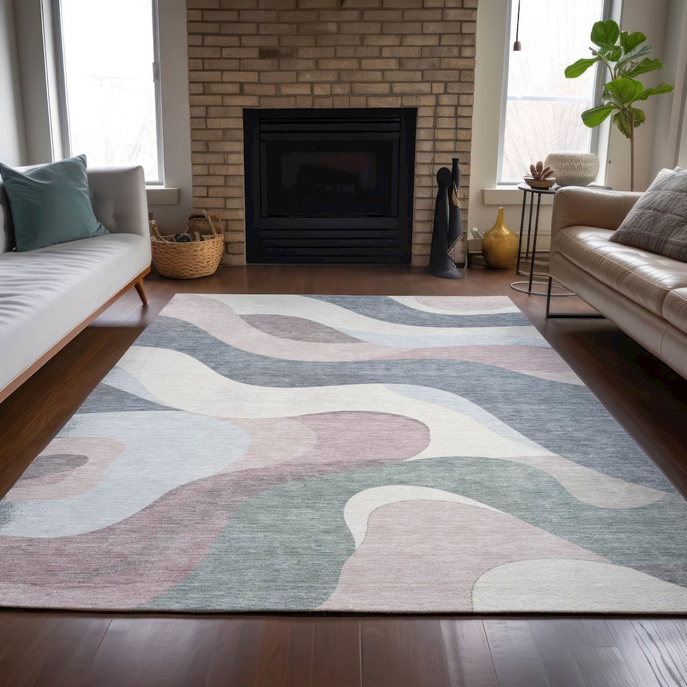 Machine Washable Indoor/Outdoor Chantille ACN2186 Blush 9' x 12' Rug. Picture 6