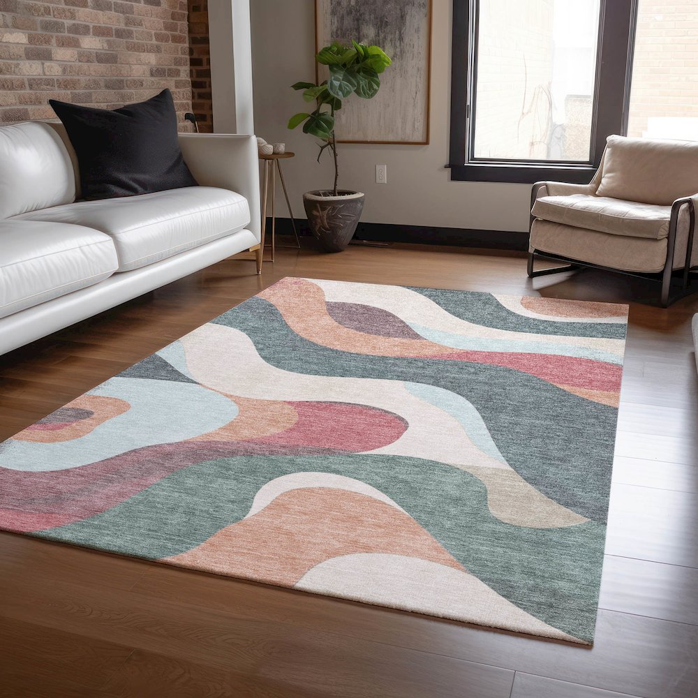 Machine Washable Indoor/Outdoor Chantille ACN2186 Coral 9' x 12' Rug. Picture 5