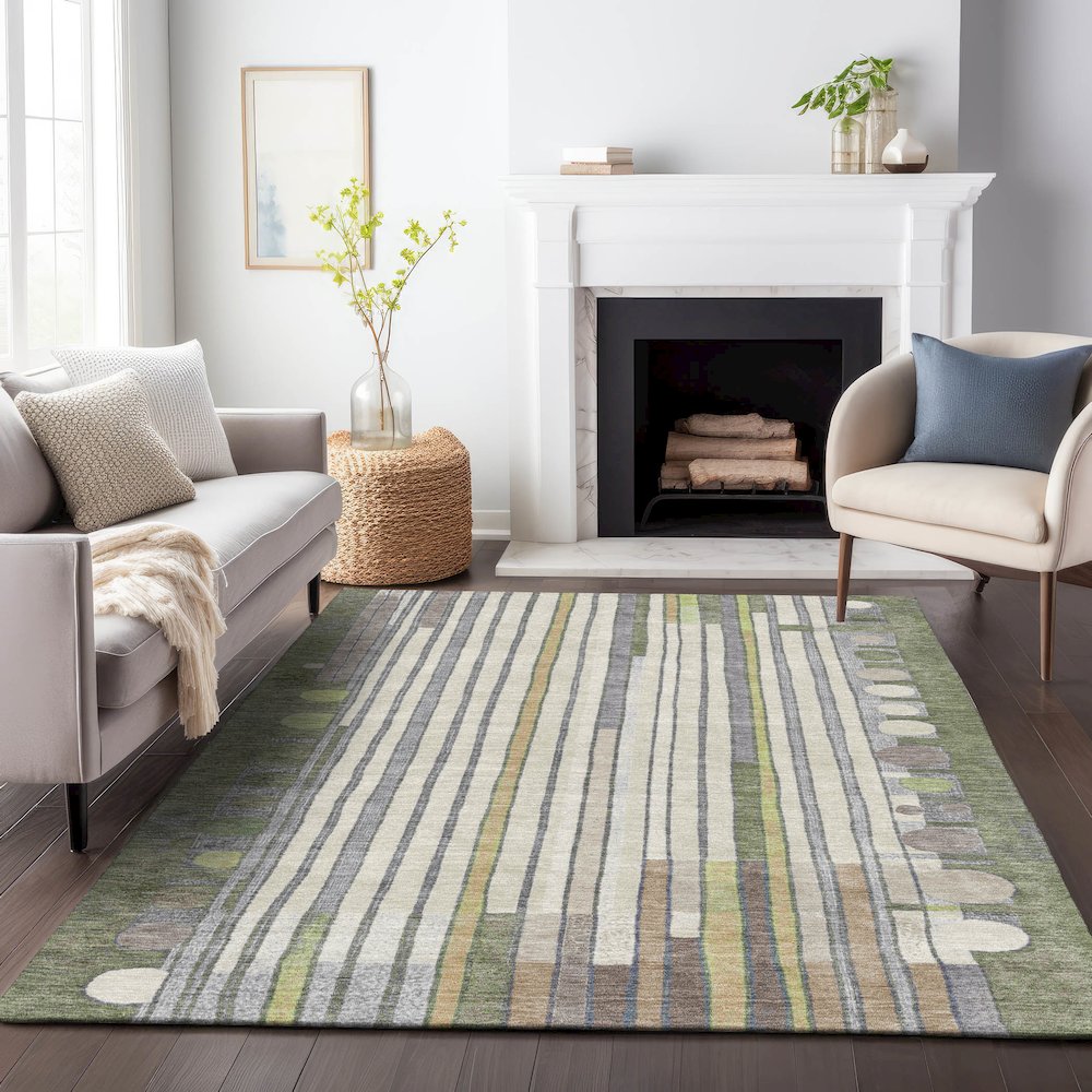 Machine Washable Indoor/Outdoor Chantille ACN2189 Olive 9' x 12' Rug. Picture 6