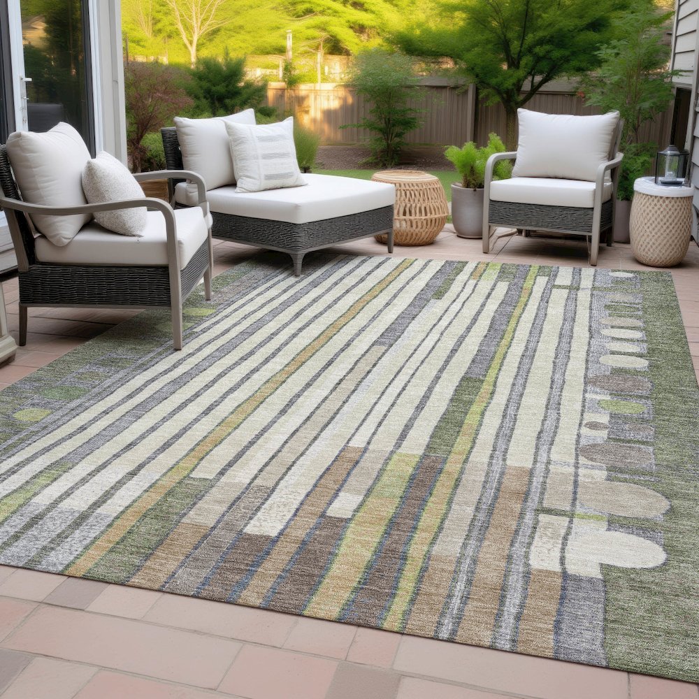 Machine Washable Indoor/Outdoor Chantille ACN2189 Olive 9' x 12' Rug. Picture 8