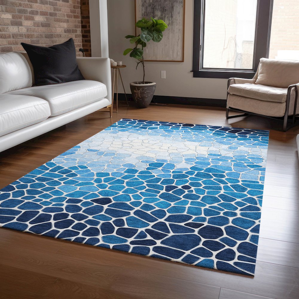 Machine Washable Indoor/Outdoor Chantille ACN2190 Blue 9' x 12' Rug. Picture 5