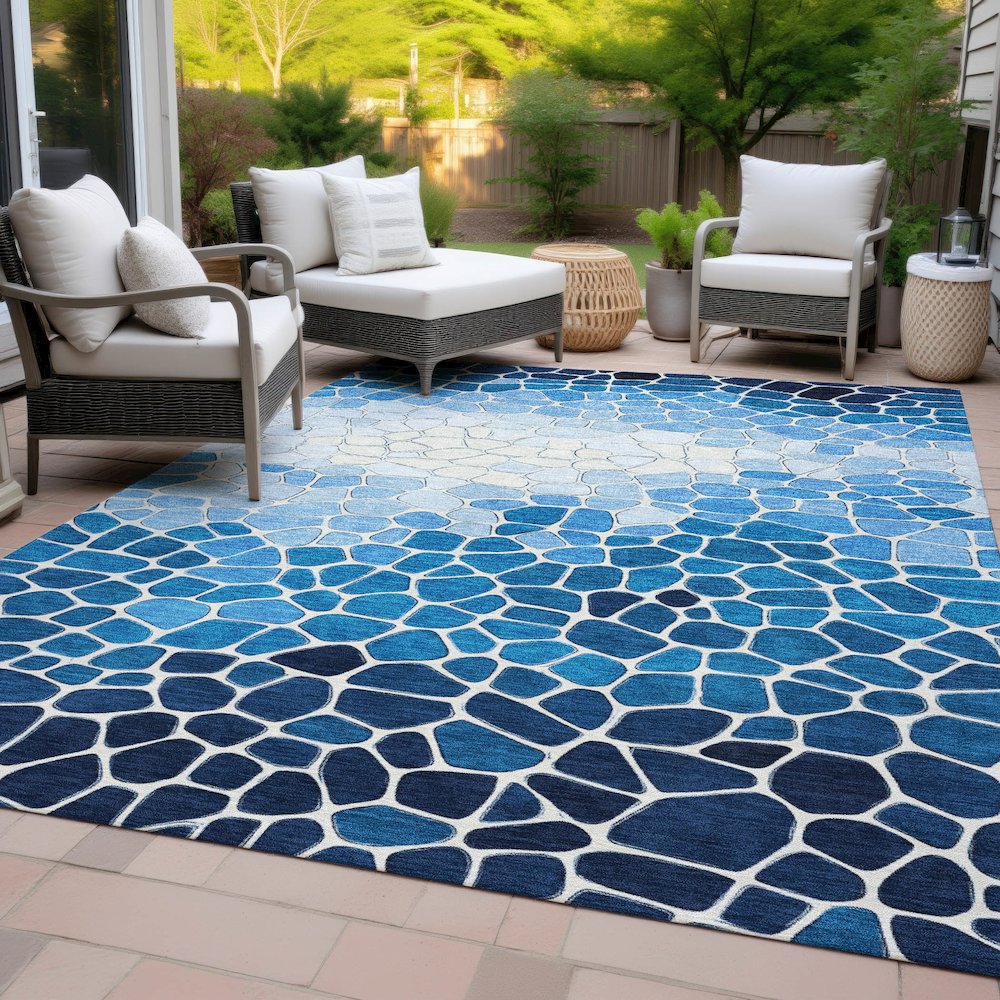 Machine Washable Indoor/Outdoor Chantille ACN2190 Blue 9' x 12' Rug. Picture 8