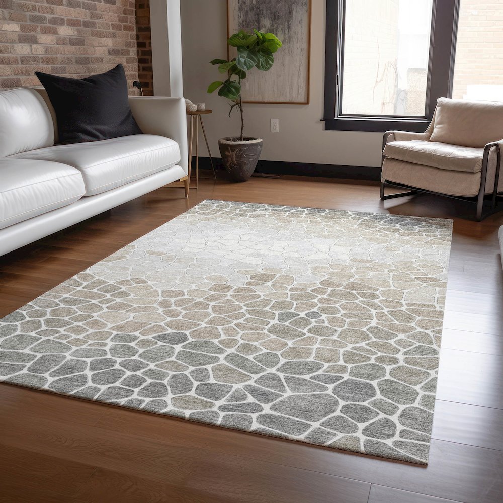 Machine Washable Indoor/Outdoor Chantille ACN2190 Taupe 9' x 12' Rug. Picture 5