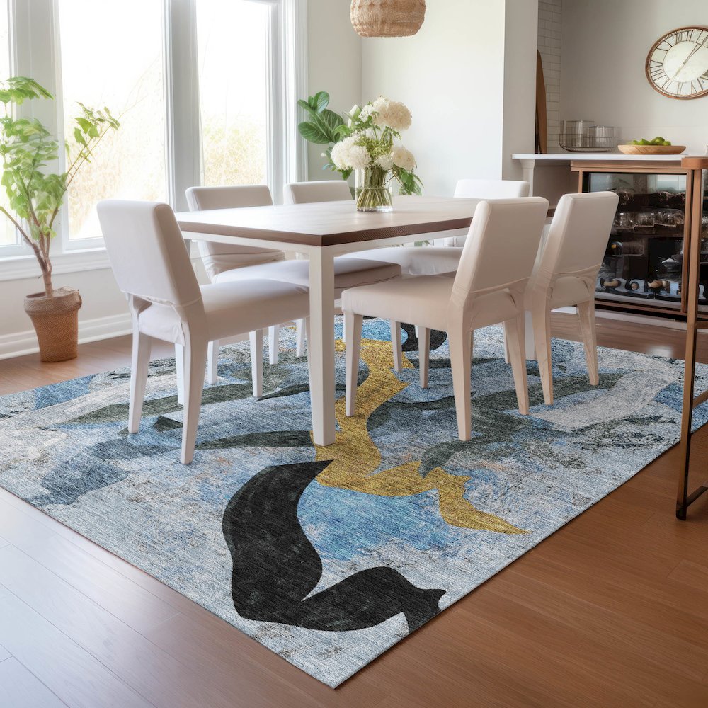 Machine Washable Indoor/Outdoor Chantille ACN2191 Denim 9' x 12' Rug. Picture 5