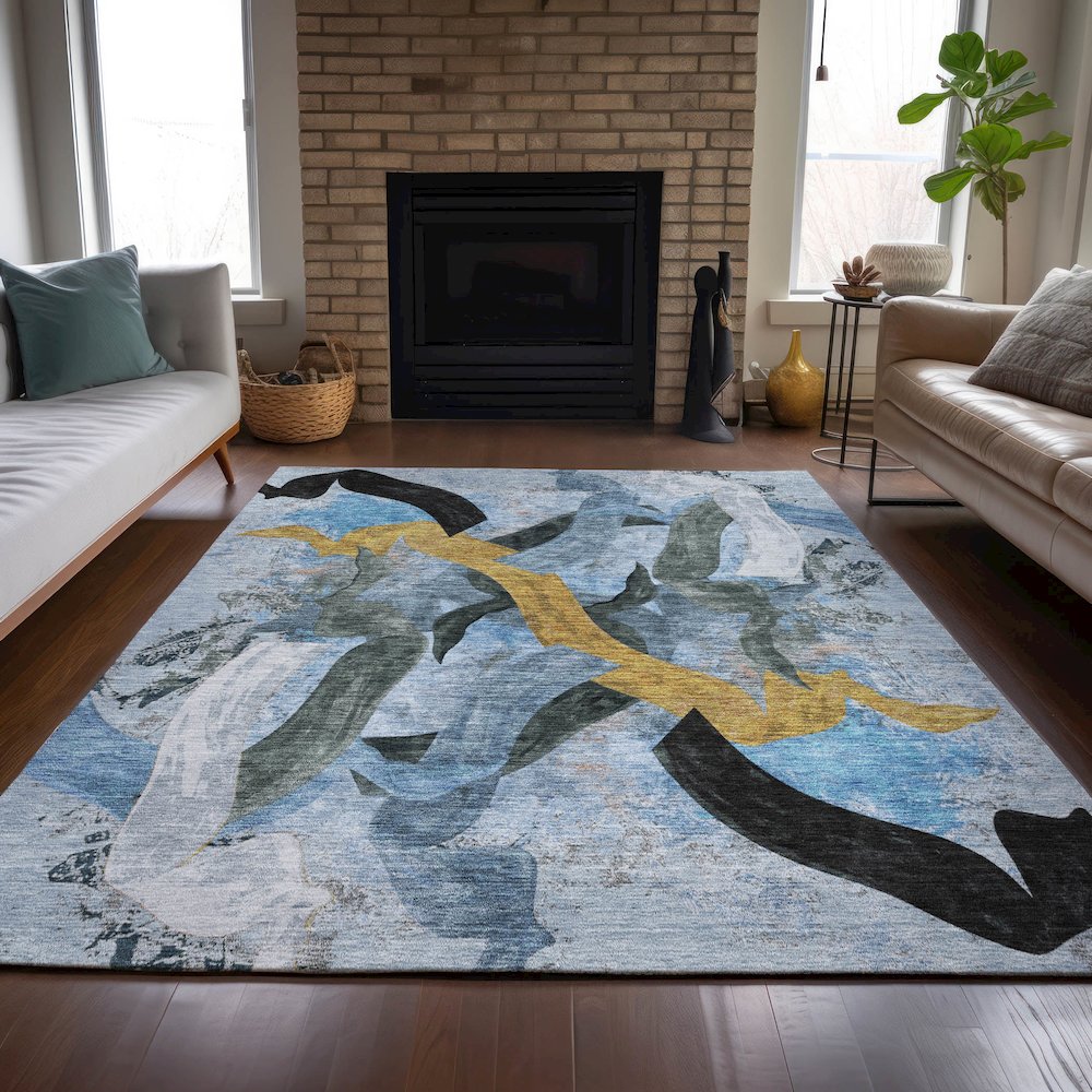 Machine Washable Indoor/Outdoor Chantille ACN2191 Denim 9' x 12' Rug. Picture 6