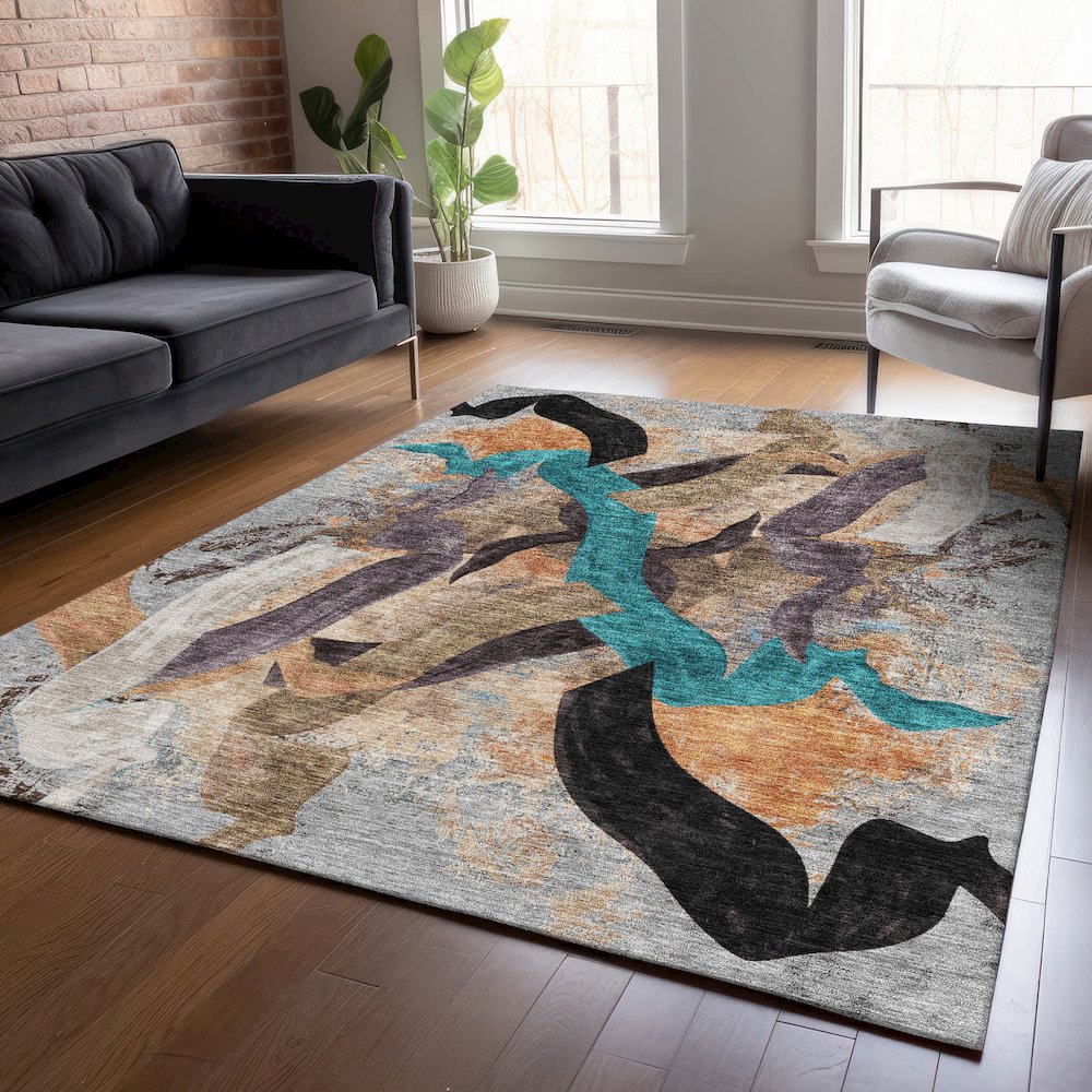 Machine Washable Indoor/Outdoor Chantille ACN2191 Gray 9' x 12' Rug. Picture 5