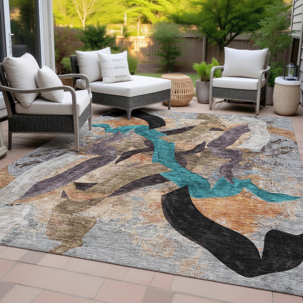 Machine Washable Indoor/Outdoor Chantille ACN2191 Gray 9' x 12' Rug. Picture 8