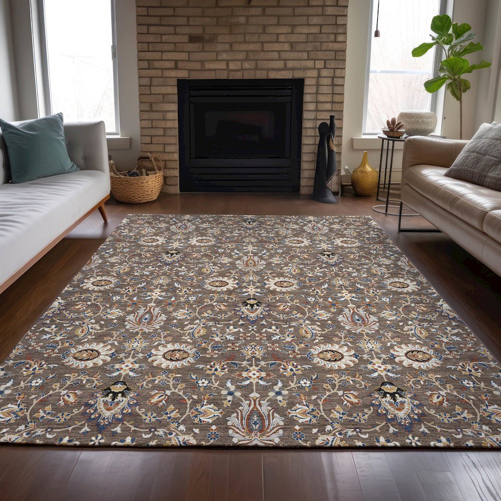 Machine Washable Indoor/Outdoor Chantille ACN2192 Chocolate 9' x 12' Rug. Picture 6