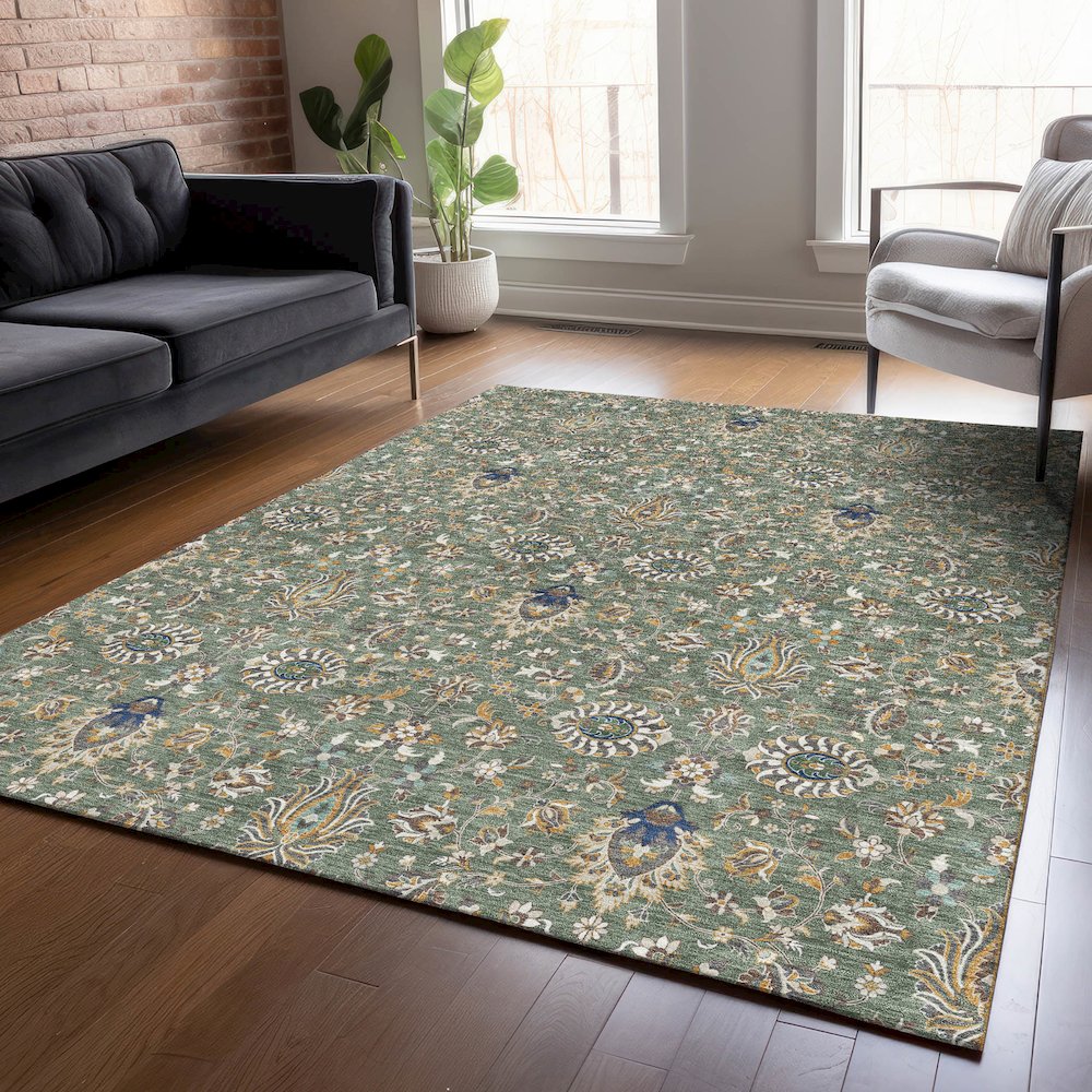 Machine Washable Indoor/Outdoor Chantille ACN2192 Green 9' x 12' Rug. Picture 5