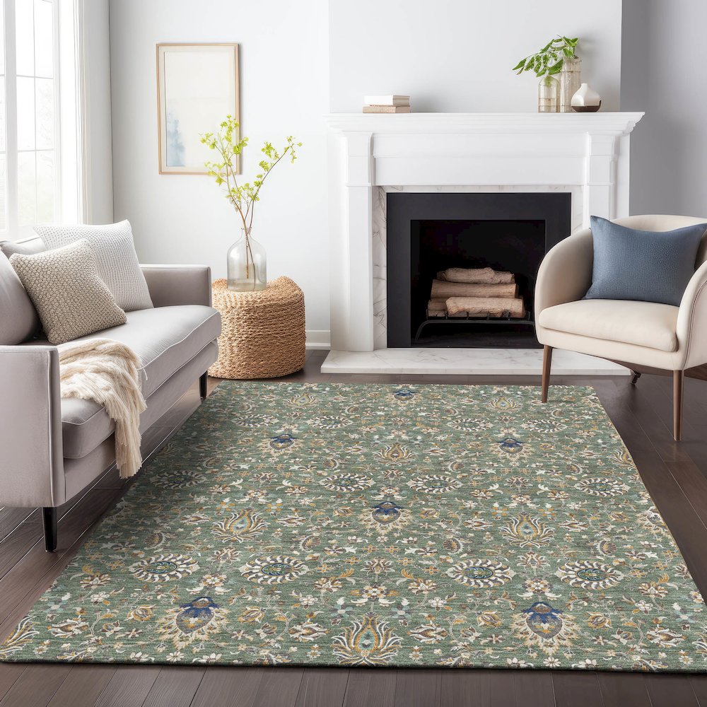 Machine Washable Indoor/Outdoor Chantille ACN2192 Green 9' x 12' Rug. Picture 6