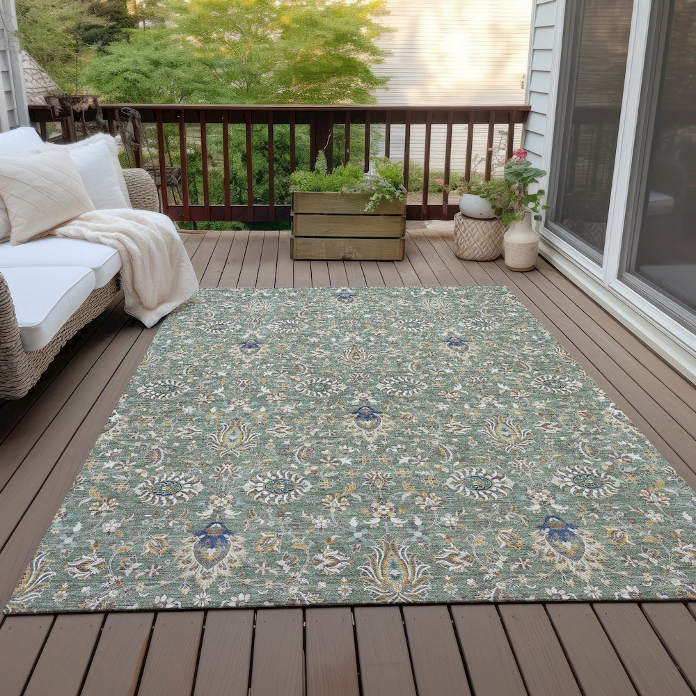 Machine Washable Indoor/Outdoor Chantille ACN2192 Green 9' x 12' Rug. Picture 7