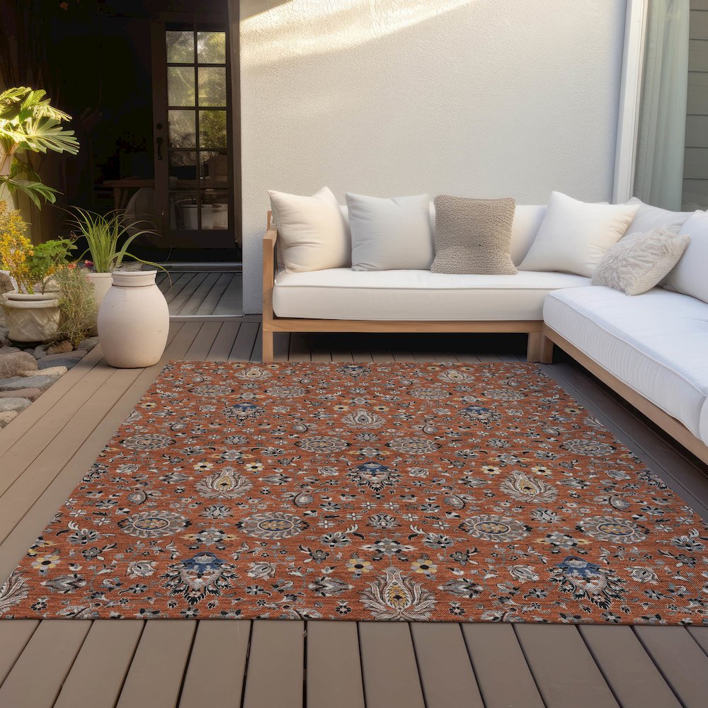 Machine Washable Indoor/Outdoor Chantille ACN2192 Paprika 9' x 12' Rug. Picture 7