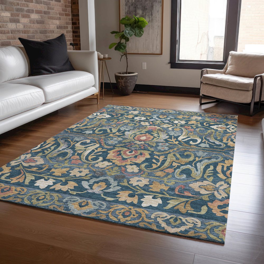 Machine Washable Indoor/Outdoor Chantille ACN2193 Navy 9' x 12' Rug. Picture 5