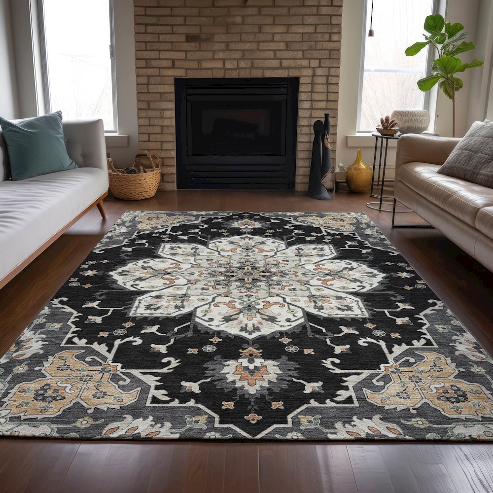 Machine Washable Indoor/Outdoor Chantille ACN2194 Black 9' x 12' Rug. Picture 6