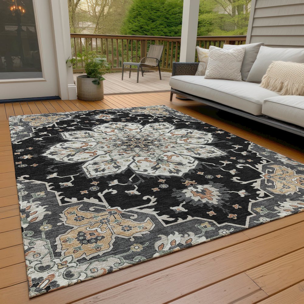 Machine Washable Indoor/Outdoor Chantille ACN2194 Black 9' x 12' Rug. Picture 7