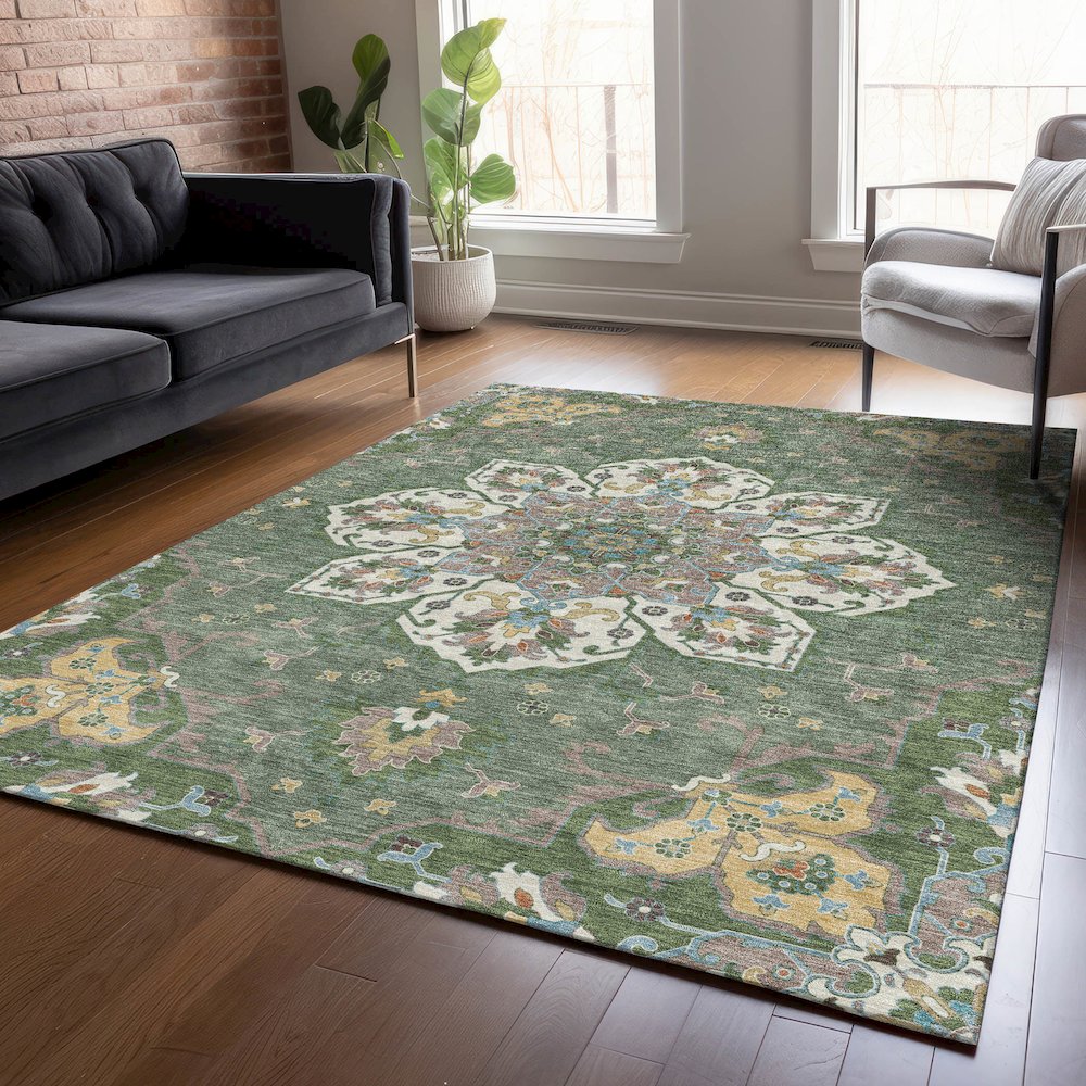 Machine Washable Indoor/Outdoor Chantille ACN2194 Green 9' x 12' Rug. Picture 5