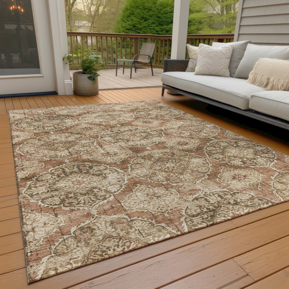 Machine Washable Indoor/Outdoor Chantille ACN2196 Paprika 9' x 12' Rug. Picture 7