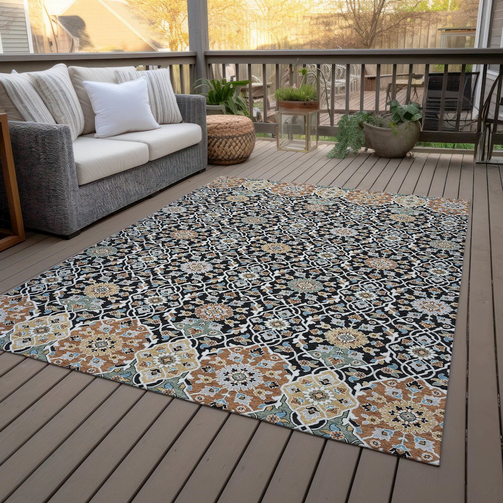 Machine Washable Indoor/Outdoor Chantille ACN2199 Black 9' x 12' Rug. Picture 8