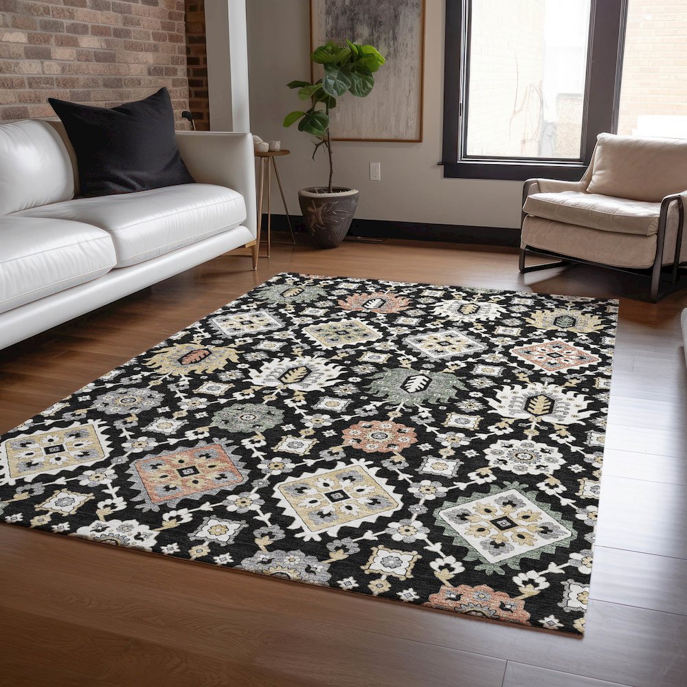 Machine Washable Indoor/Outdoor Chantille ACN2200 Black 9' x 12' Rug. Picture 5