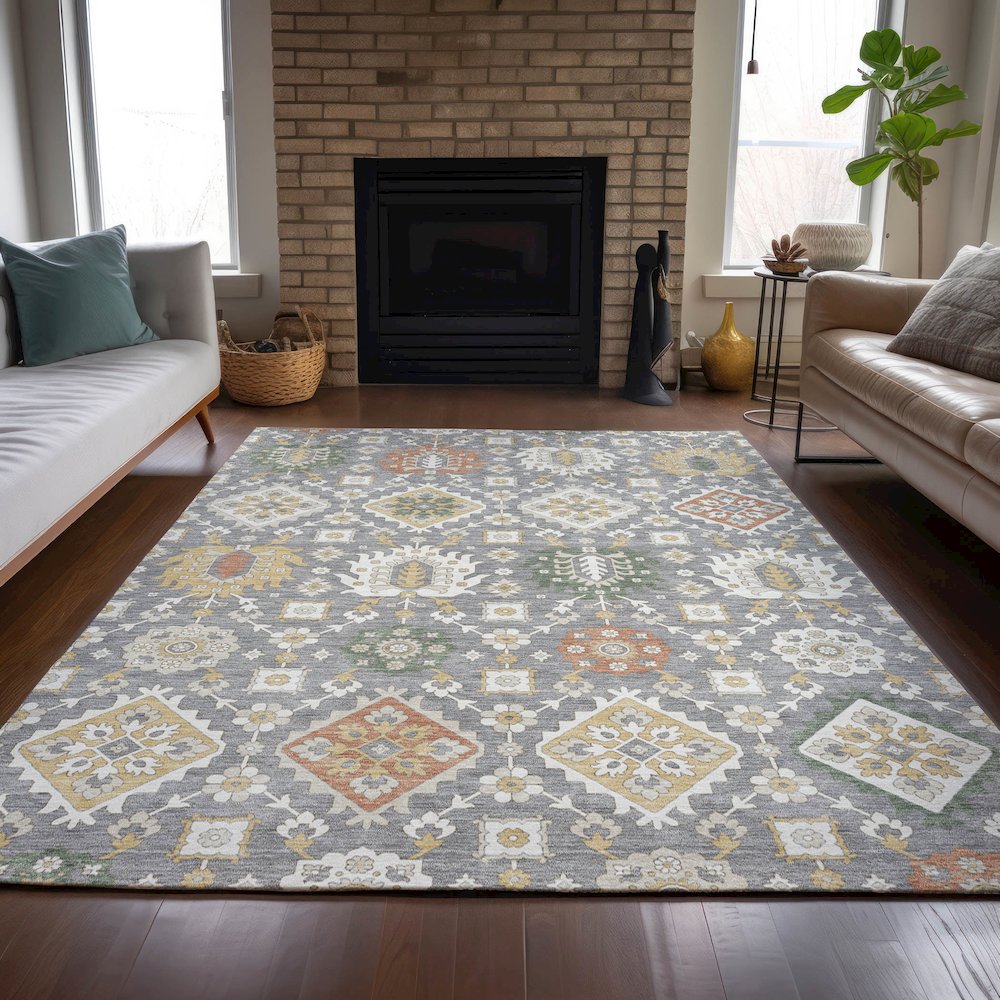 Machine Washable Indoor/Outdoor Chantille ACN2200 Gray 9' x 12' Rug. Picture 6