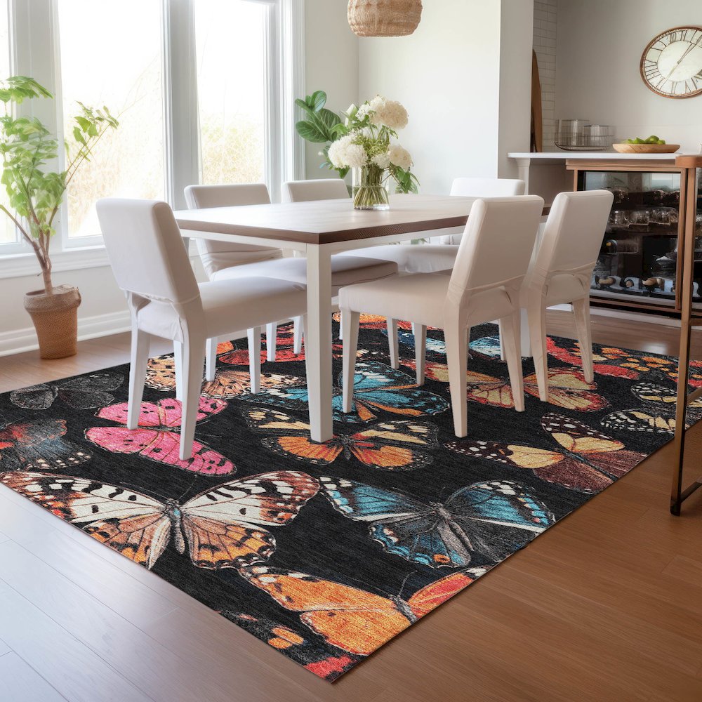 Machine Washable Indoor/Outdoor Chantille ACN2201 Black 9' x 12' Rug. Picture 5