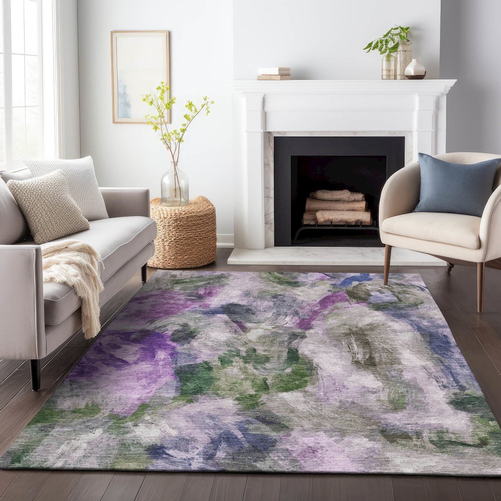 Machine Washable Indoor/Outdoor Chantille ACN2204 Lavender 9' x 12' Rug. Picture 6
