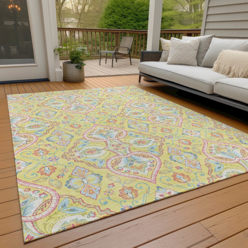 Machine Washable Indoor/Outdoor Chantille ACN2207 Yellow 9' x 12' Rug. Picture 7