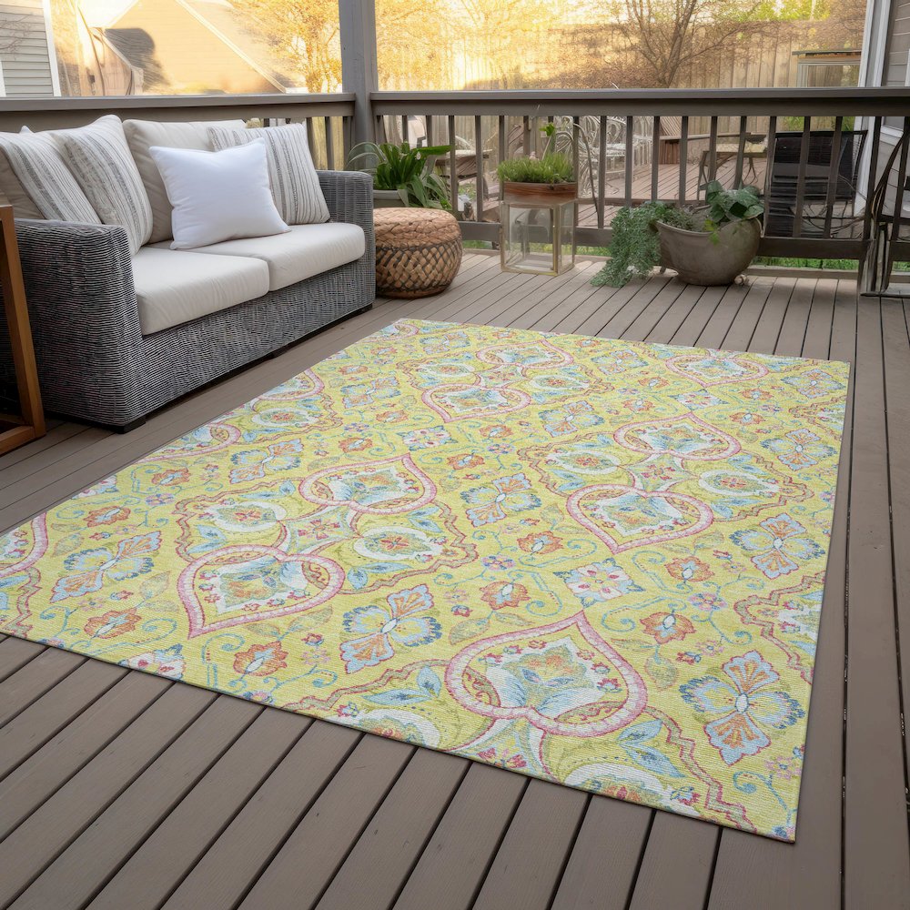 Machine Washable Indoor/Outdoor Chantille ACN2207 Yellow 9' x 12' Rug. Picture 8