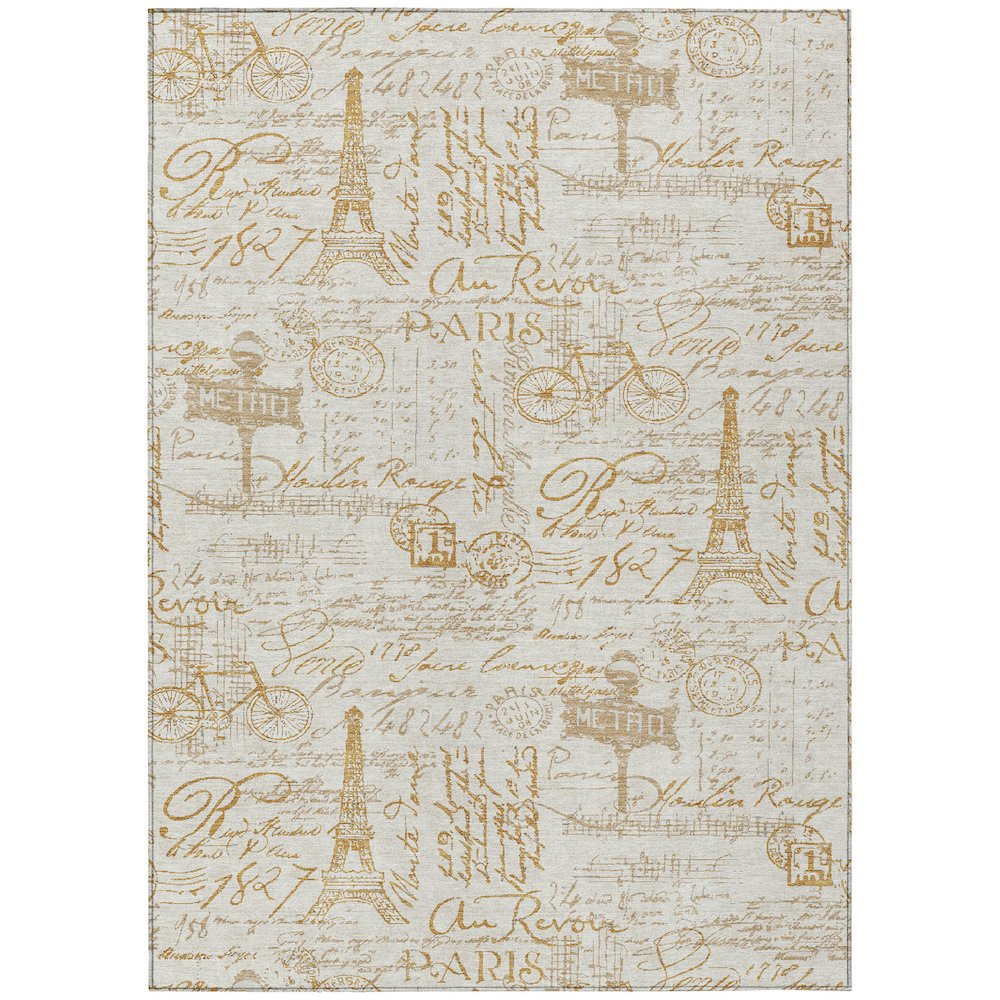 Machine Washable Indoor/Outdoor Chantille ACN2209 Gold 9' x 12' Rug. Picture 1