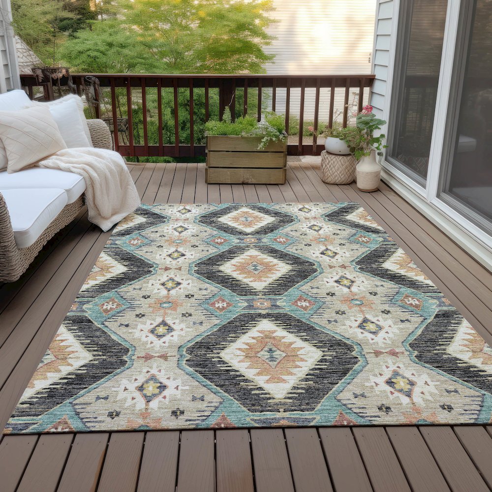 Machine Washable Indoor/Outdoor Chantille ACN2210 Black 9' x 12' Rug. Picture 7