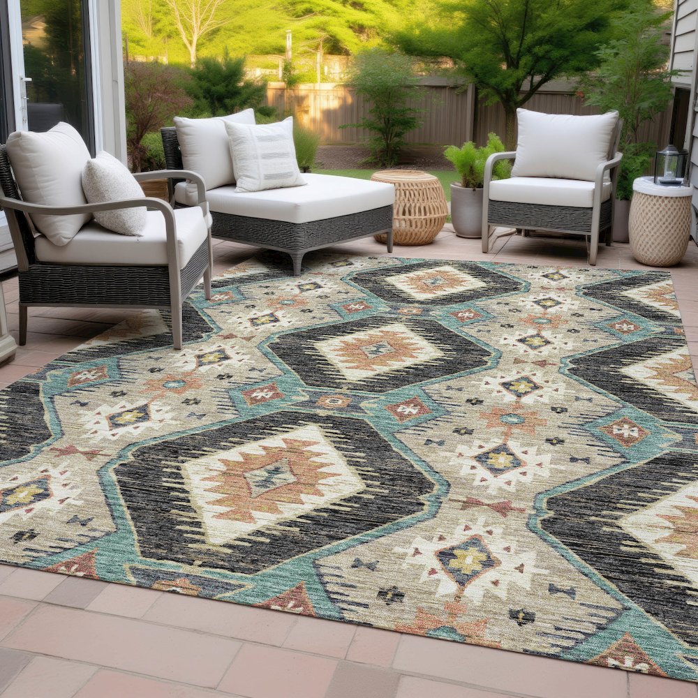 Machine Washable Indoor/Outdoor Chantille ACN2210 Black 9' x 12' Rug. Picture 8