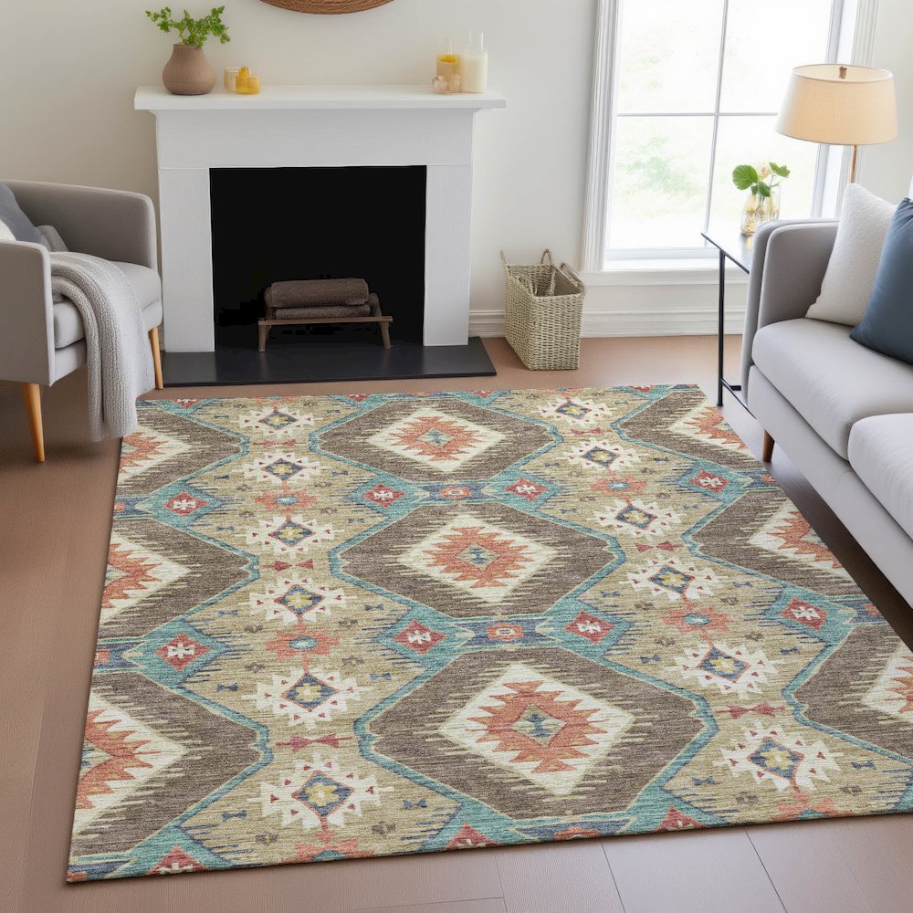 Machine Washable Indoor/Outdoor Chantille ACN2210 Khaki 9' x 12' Rug. Picture 5