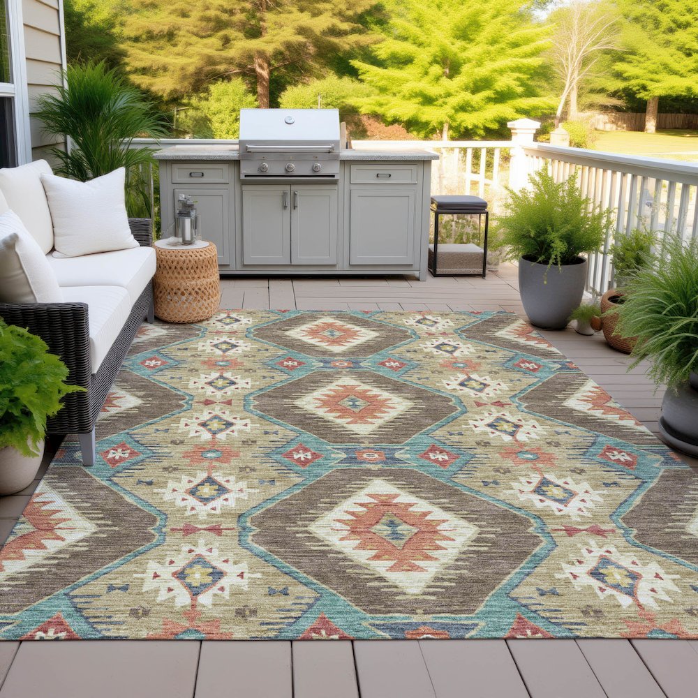 Machine Washable Indoor/Outdoor Chantille ACN2210 Khaki 9' x 12' Rug. Picture 7