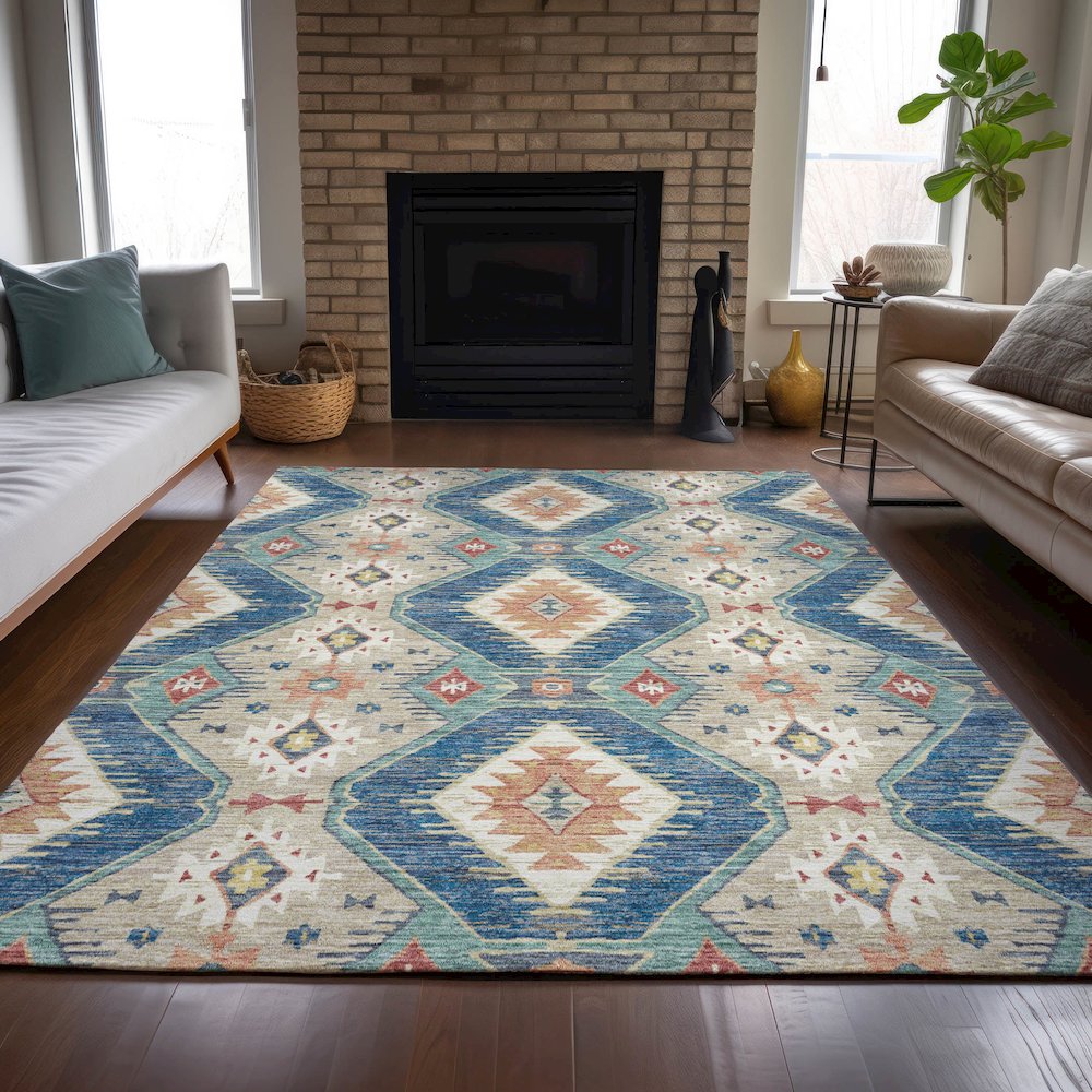 Machine Washable Indoor/Outdoor Chantille ACN2210 Navy 9' x 12' Rug. Picture 6