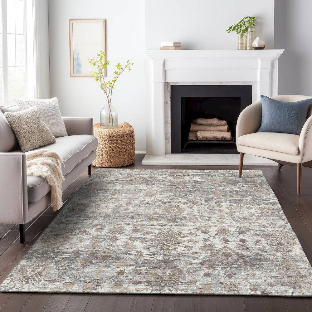 Machine Washable Indoor/Outdoor Chantille ACN2211 Taupe 9' x 12' Rug. Picture 6
