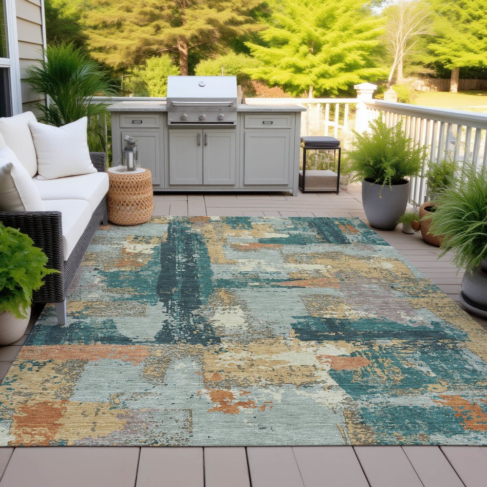 Machine Washable Indoor/Outdoor Chantille ACN2212 Seafoam 9' x 12' Rug. Picture 7
