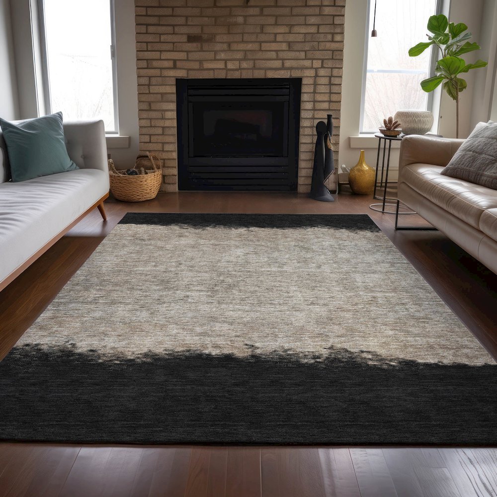 Machine Washable Indoor/Outdoor Chantille ACN2214 Black 9' x 12' Rug. Picture 6