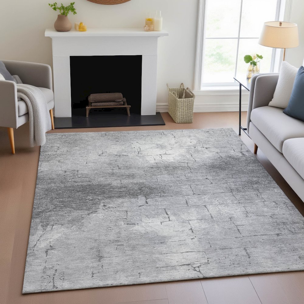 Machine Washable Indoor/Outdoor Chantille ACN2215 Gray 9' x 12' Rug. Picture 5