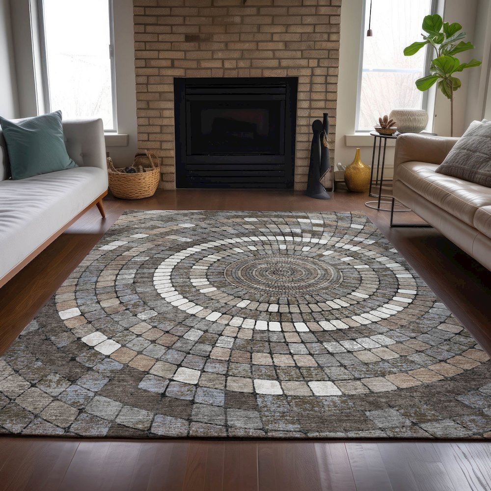 Machine Washable Indoor/Outdoor Chantille ACN2216 Brown 9' x 12' Rug. Picture 6