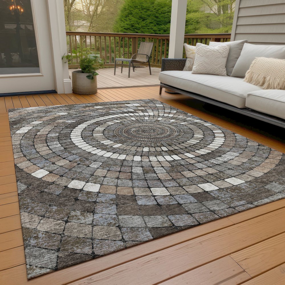 Machine Washable Indoor/Outdoor Chantille ACN2216 Brown 9' x 12' Rug. Picture 7