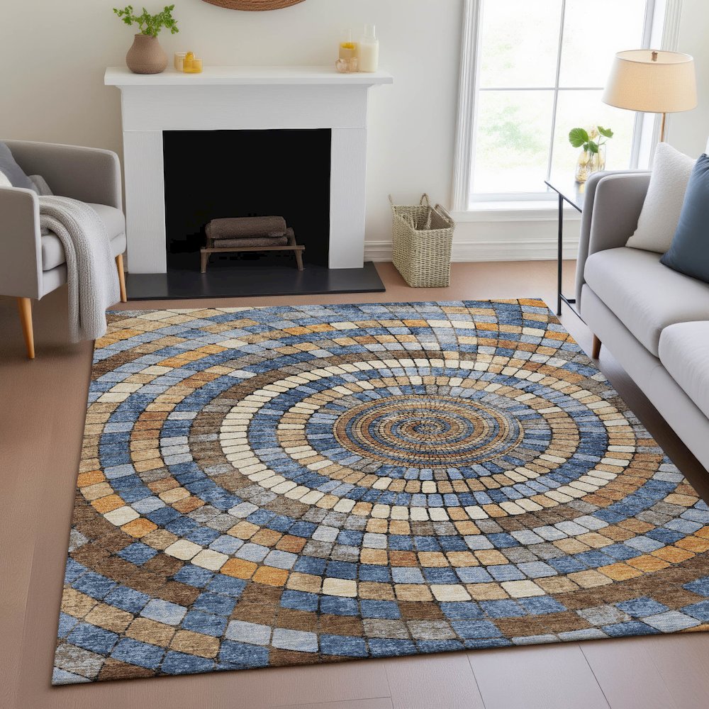 Machine Washable Indoor/Outdoor Chantille ACN2216 Denim 9' x 12' Rug. Picture 5