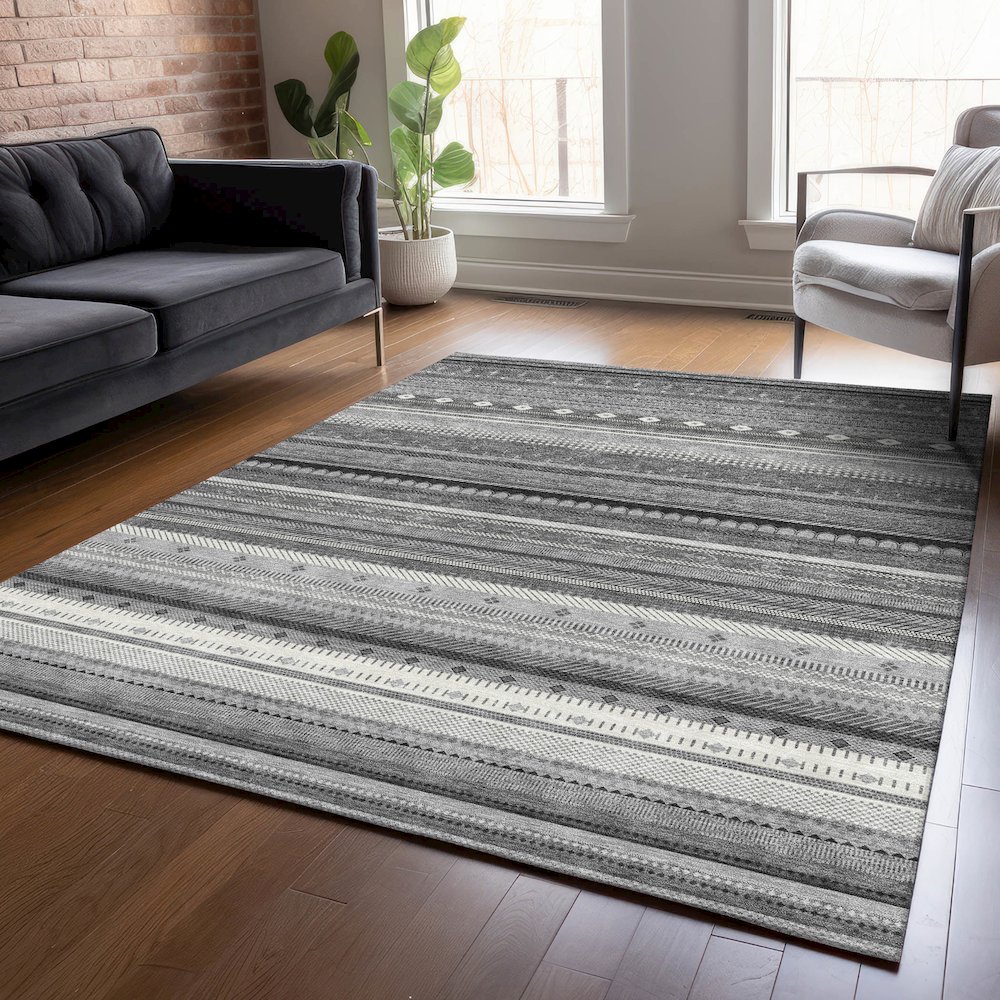 Machine Washable Indoor/Outdoor Chantille ACN2218 Gray 9' x 12' Rug. Picture 5