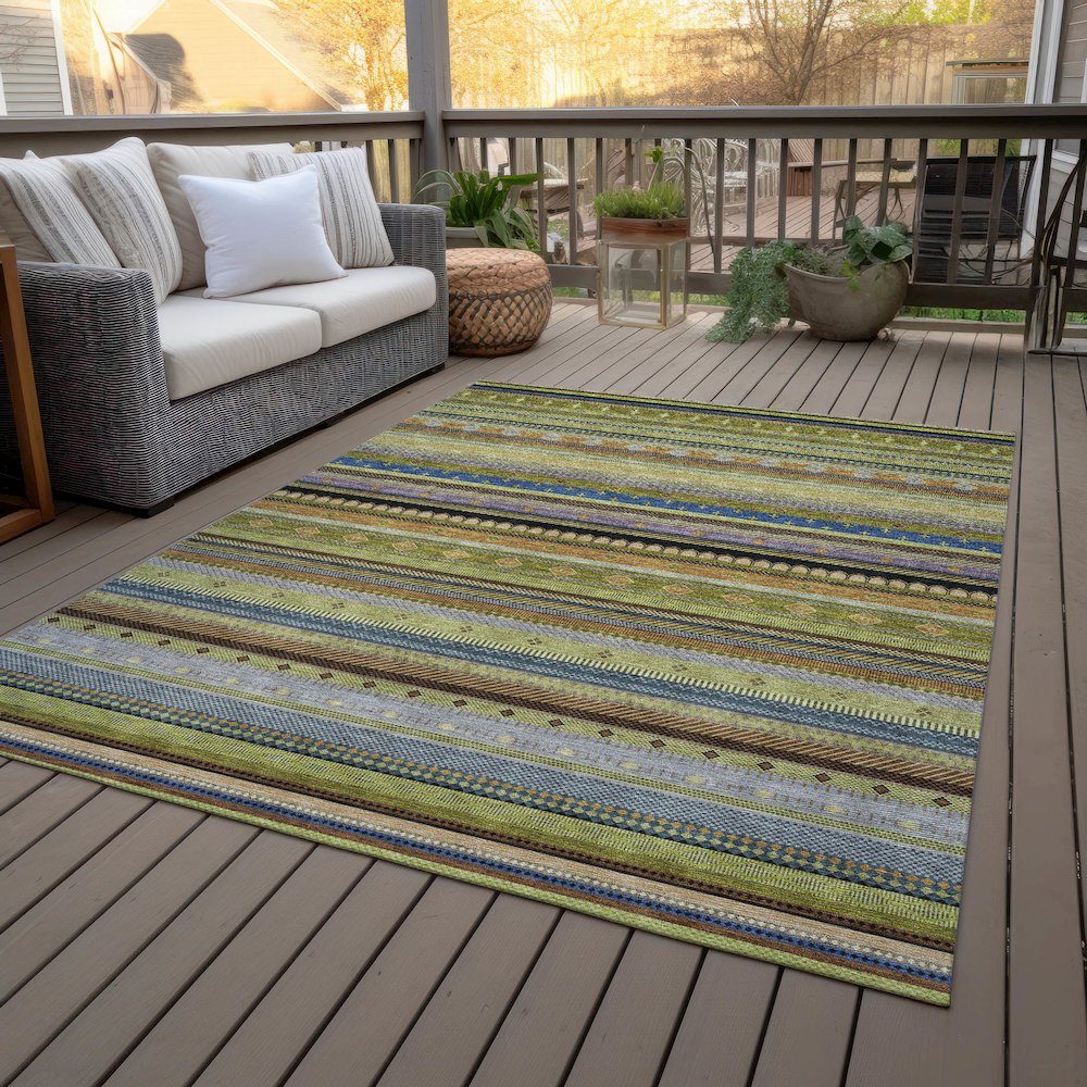 Machine Washable Indoor/Outdoor Chantille ACN2218 Olive 9' x 12' Rug. Picture 8