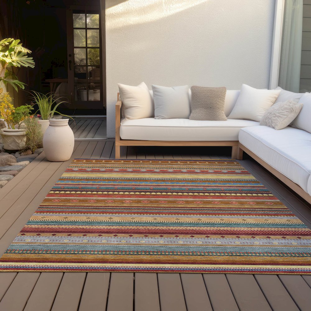 Machine Washable Indoor/Outdoor Chantille ACN2218 Paprika 9' x 12' Rug. Picture 7