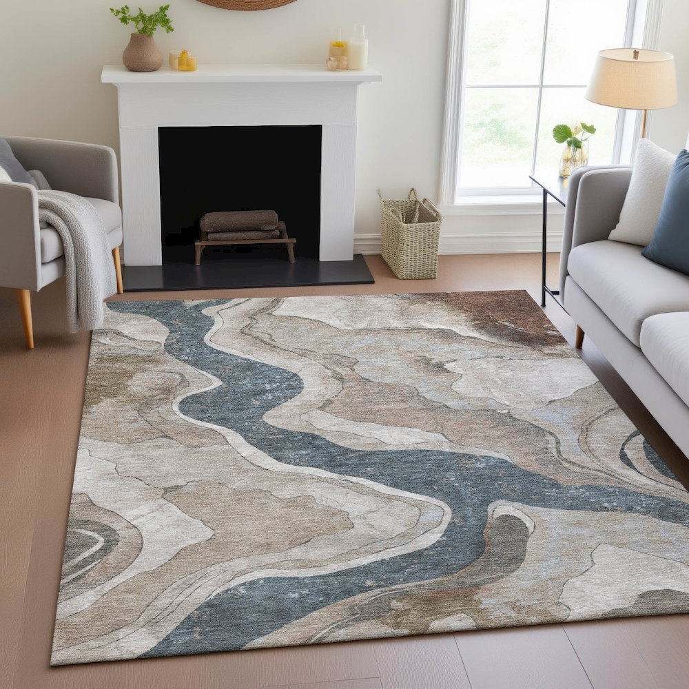Machine Washable Indoor/Outdoor Chantille ACN2219 Beige 9' x 12' Rug. Picture 5