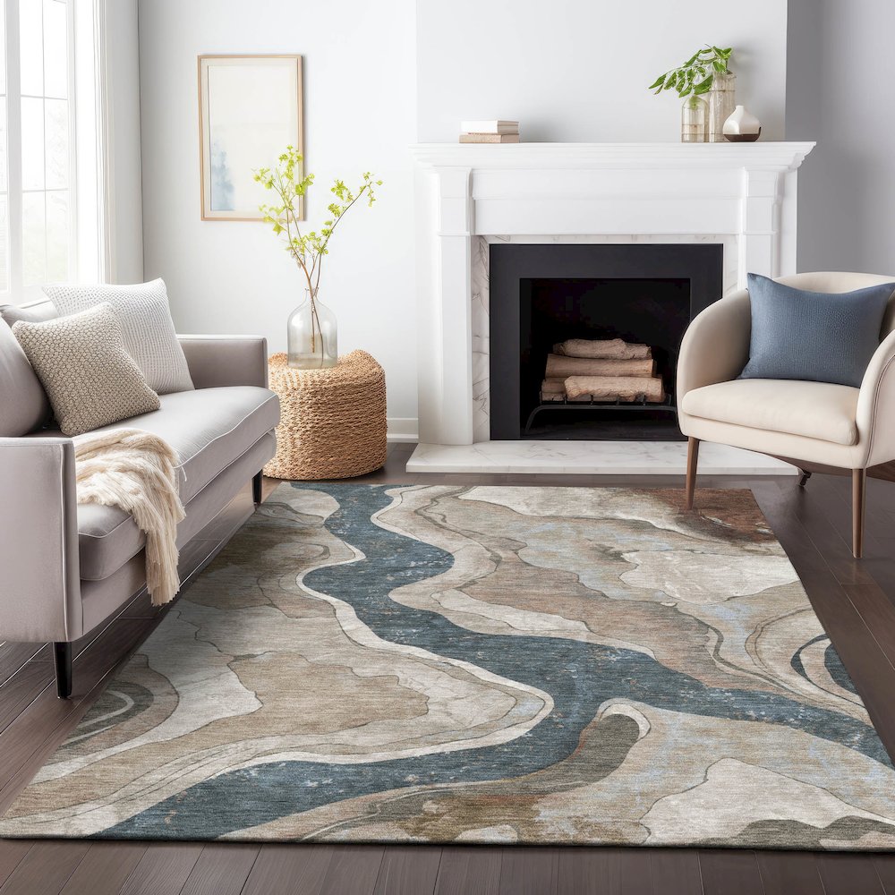 Machine Washable Indoor/Outdoor Chantille ACN2219 Beige 9' x 12' Rug. Picture 6